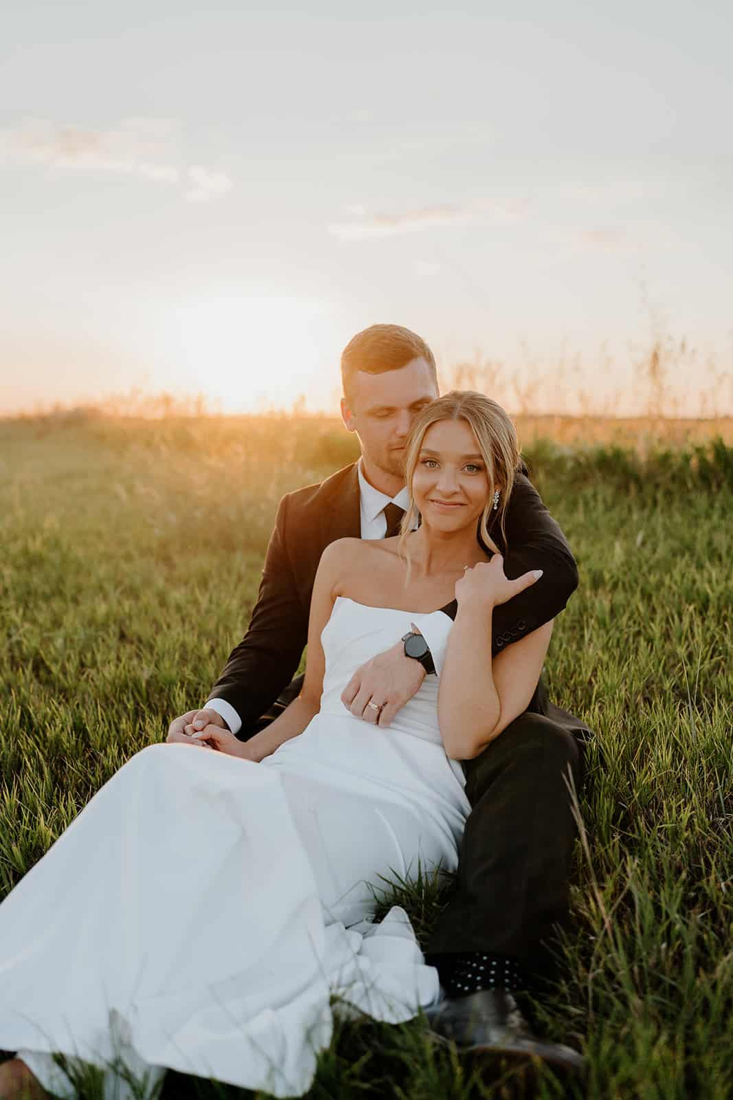 bride and groom during golden hour